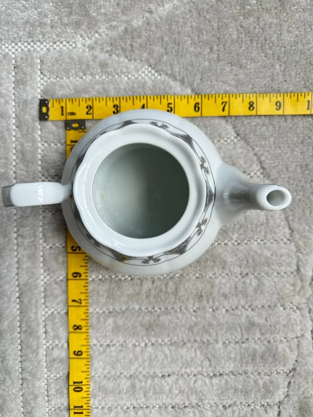 Vintage G S Fine Porcelain German Design Teapot Silver Gray Fan Pattern